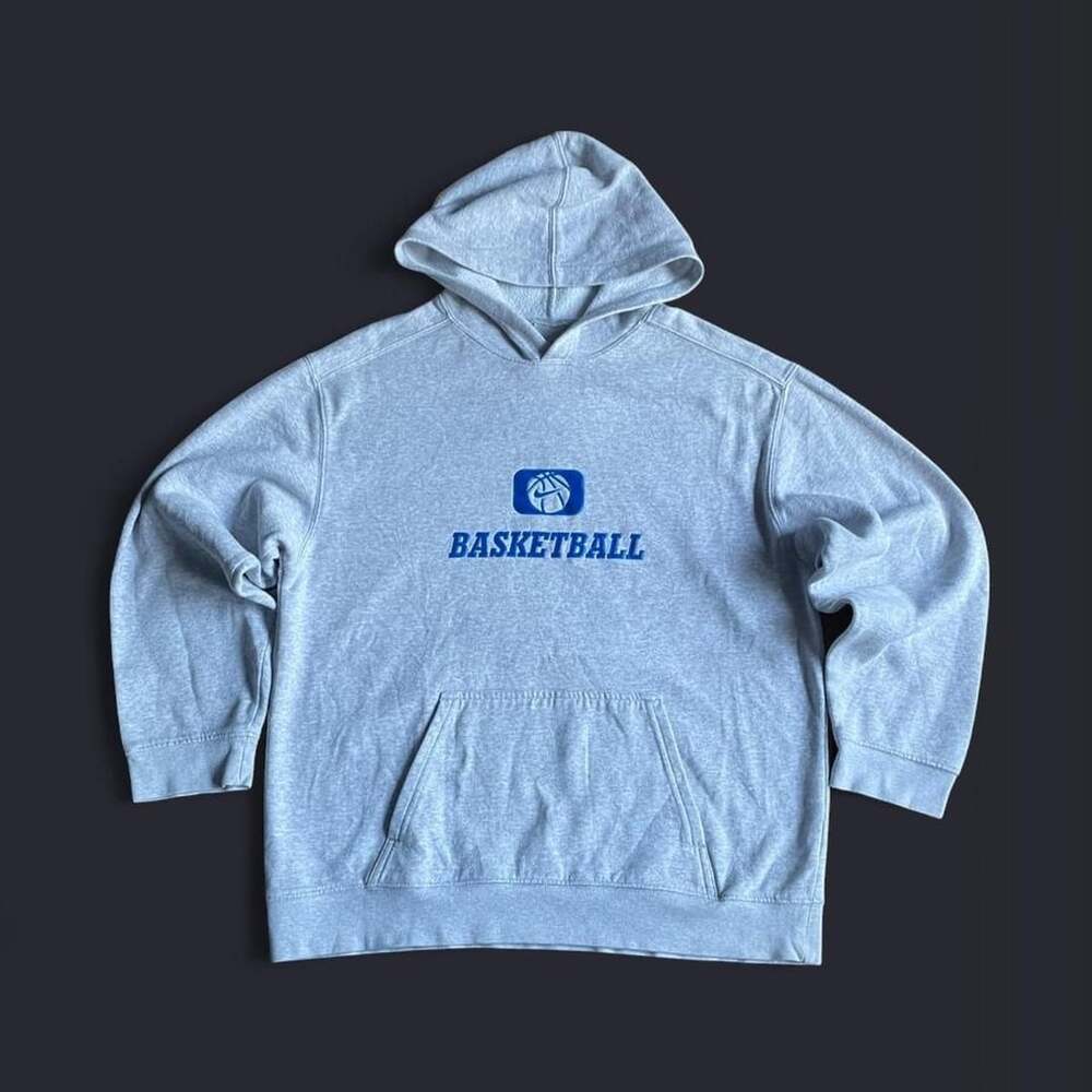 Vintage Y2K Nike Basketball Hoodie Womenโs XL Gray Blue embroidered